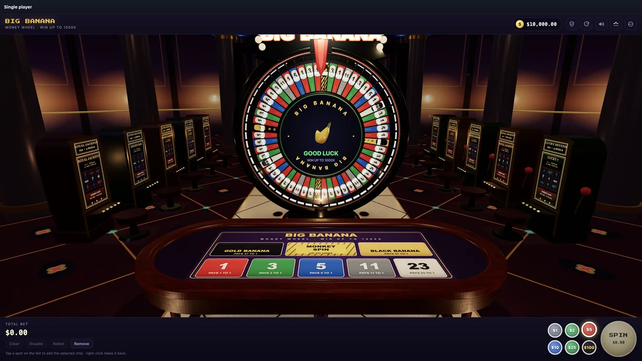 Big Banana money wheel towering over the casino floor