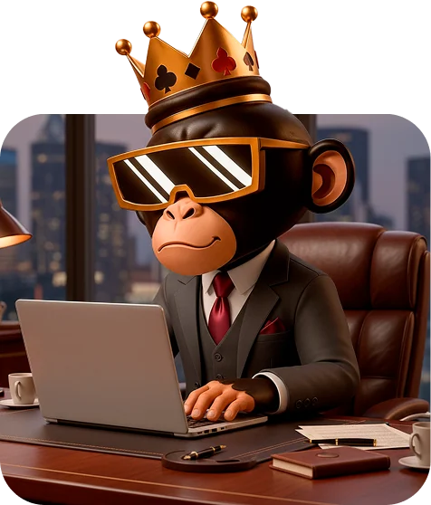 BananaBox monkey working at a laptop